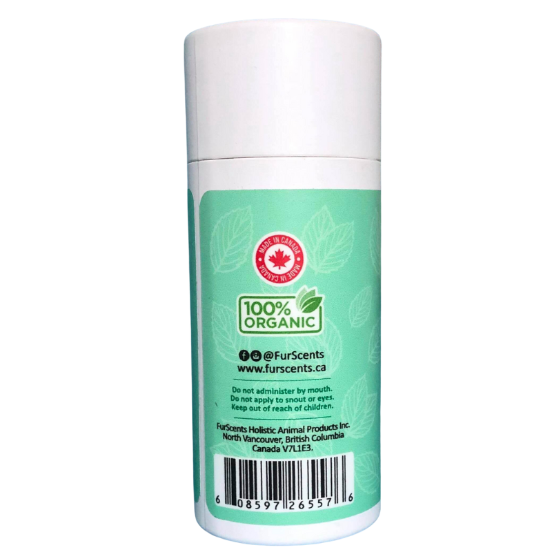 FurScents Dry Shampoo for Dogs back of Purifying Peppermint Sifter
