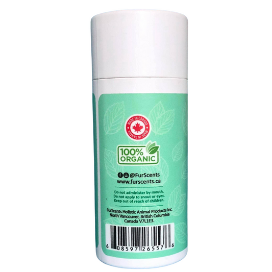 FurScents Dry Shampoo for Dogs back of Purifying Peppermint Sifter